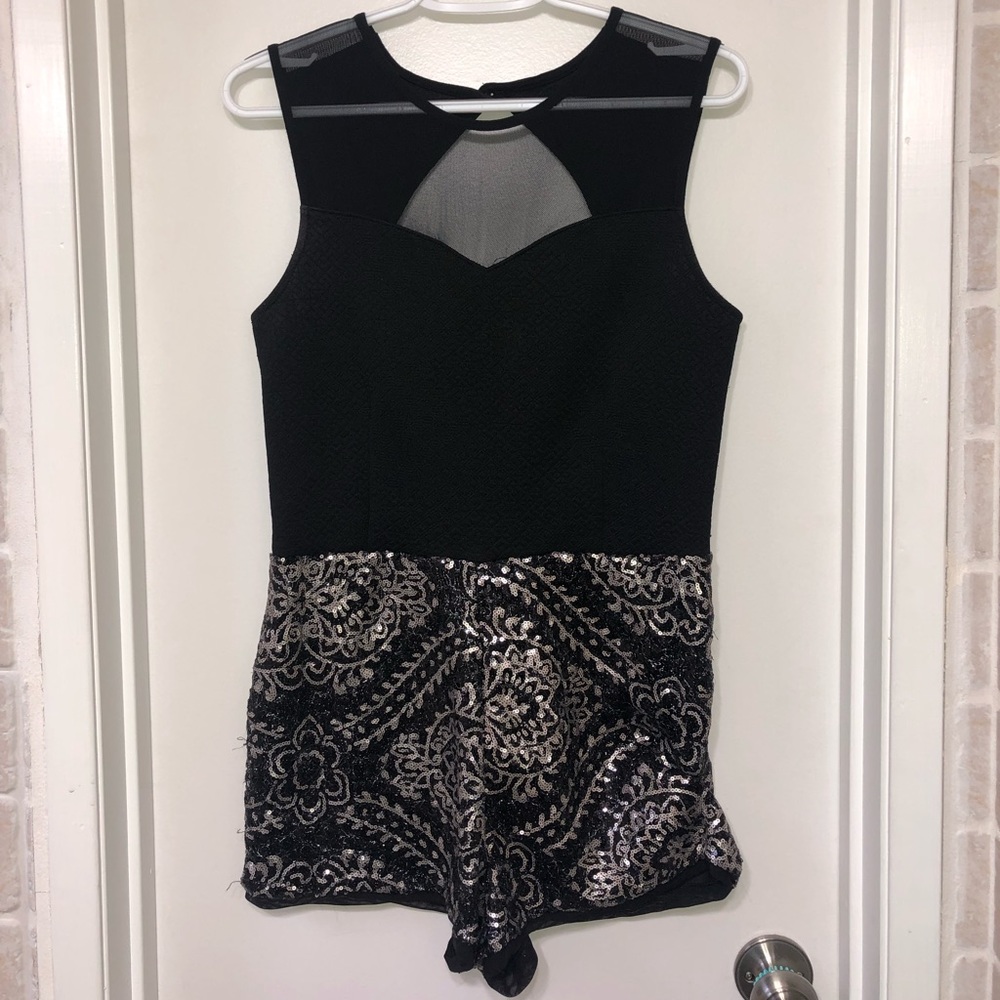 Black & Silver Sequin Pattern Romper